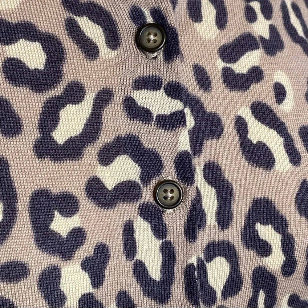 Boden Leopard Wool Button Front Crew Neck Cardigan Sweater